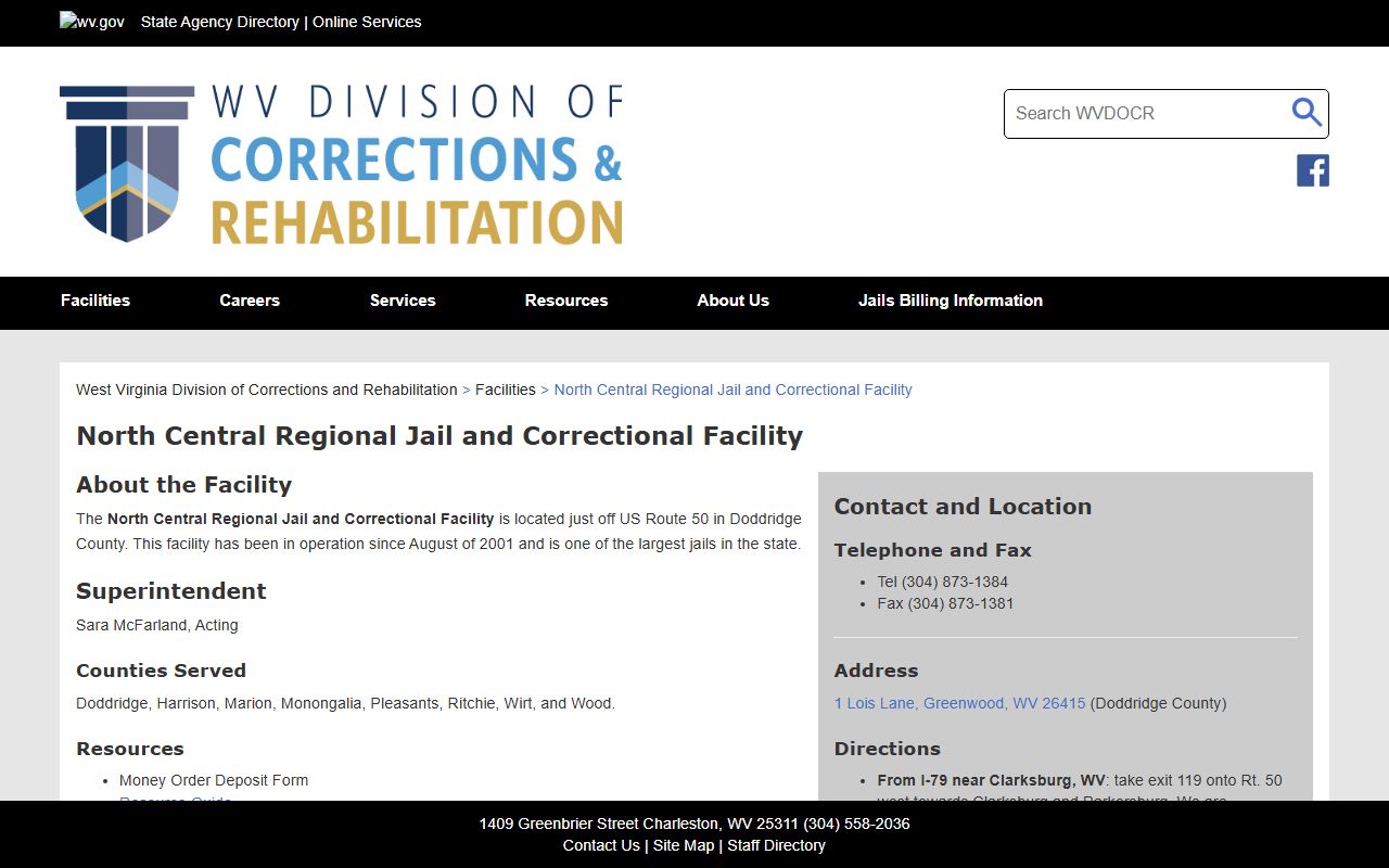 North Central Regional Jail and Correctional Facility DCR page