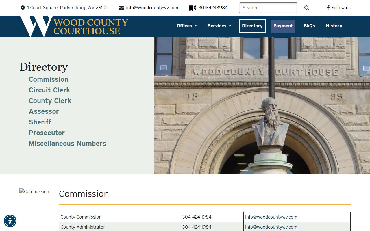 Wood County directory with Holding Center and Sheriff contact numbers