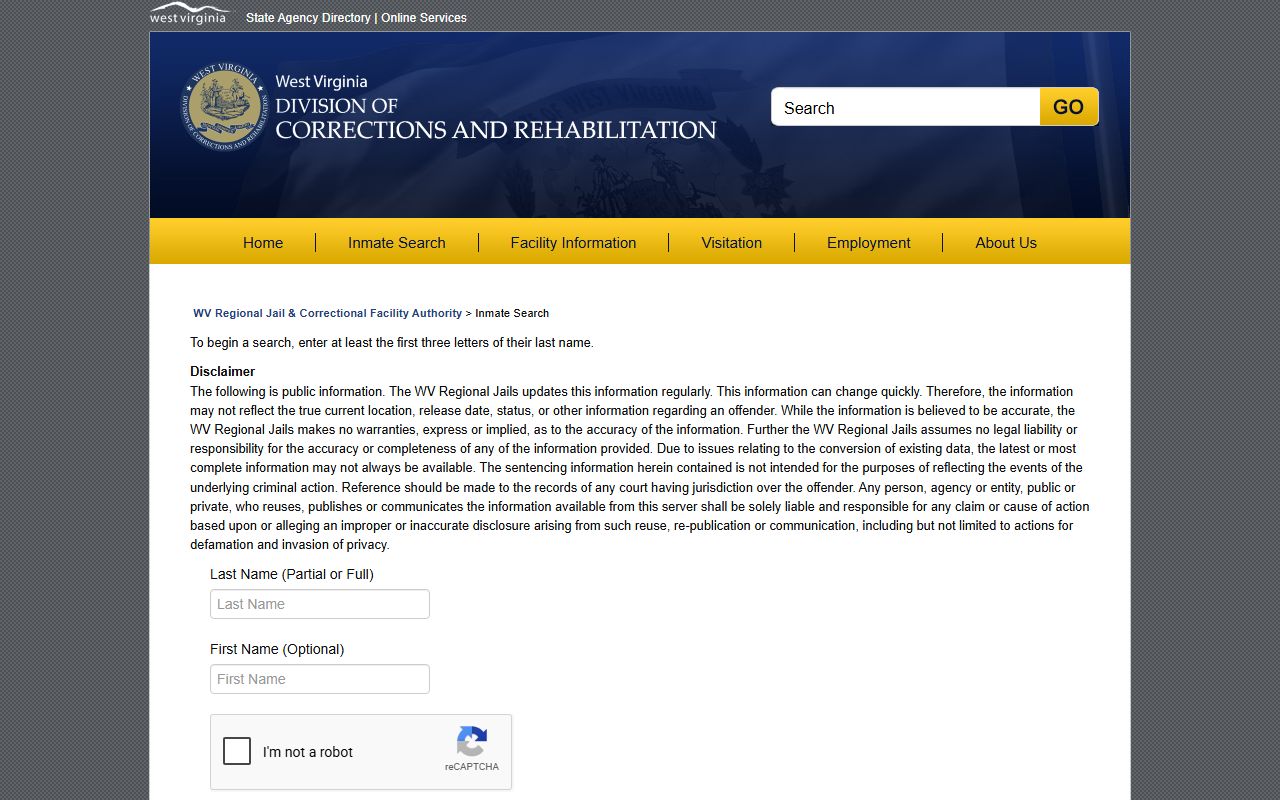 Wood County inmate population regional jail roster search form